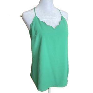 J. Crew size 0 kelly green spaghetti strap scallop edge blouse
